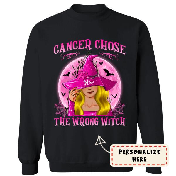 Personalized Halloween Cancer Chose The Wrong Witch Sweatshirt, Cancer Supporters Sweatshirt