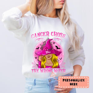 Personalized Halloween Cancer Chose The Wrong Witch Sweatshirt, Cancer Supporters Sweatshirt