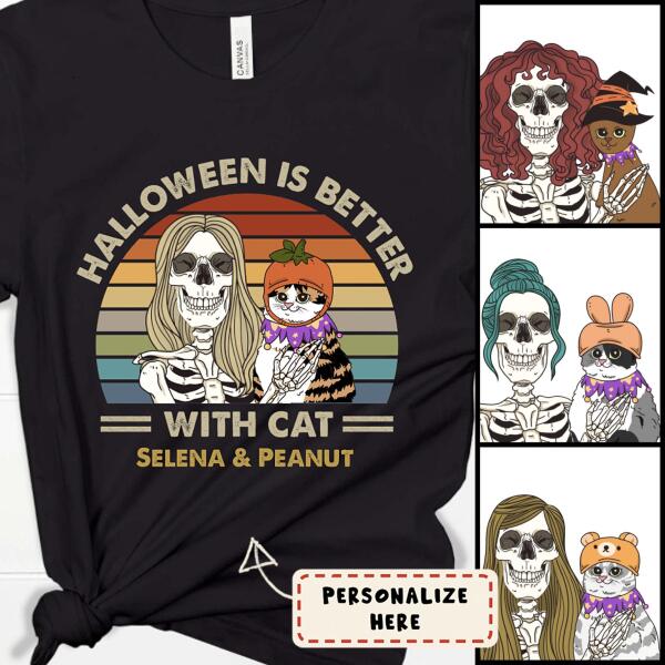 Personalized Girl And Cat Halloween Is Better With Cat Premium Shirt