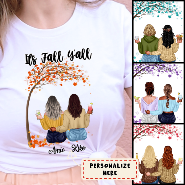 Personalized Fall Season Sister Girls Under Tree Premium Shirt