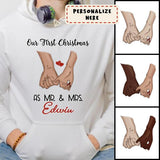 Personalized Holding Hand Our First Christmas As Mr & Mrs Hoodie, Couple Gift, Gift For Her , Gift For Him