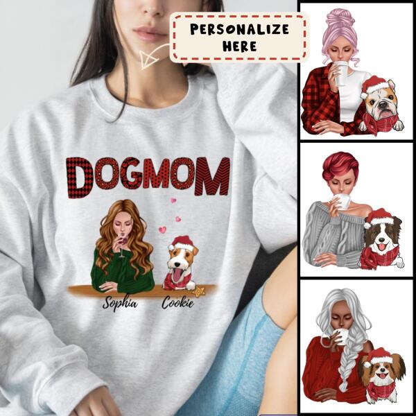 Personalized Dog Mom Christmas Sweatshirt, Gift For Dog Lovers