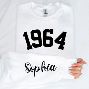 Custom Year 1964 - 60th Birthday Women Sweatshirt with Name on Sleeve