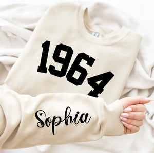 Custom Year 1964 - 60th Birthday Women Sweatshirt with Name on Sleeve
