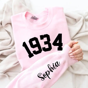 Custom Year 1934 - 90th Birthday Women Sweatshirt with Name on Sleeve