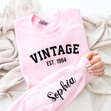 Custom Year Vintage 1964 - 60th Birthday Women Sweatshirt with Name on Sleeve