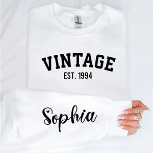 Custom Year Vintage 1994 - 30th Birthday Women Sweatshirt with Name on Sleeve