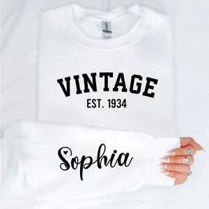 Custom Year Vintage 1934 - 90th Birthday Women Sweatshirt with Name on Sleeve