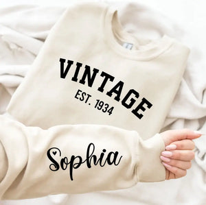 Custom Year Vintage 1934 - 90th Birthday Women Sweatshirt with Name on Sleeve