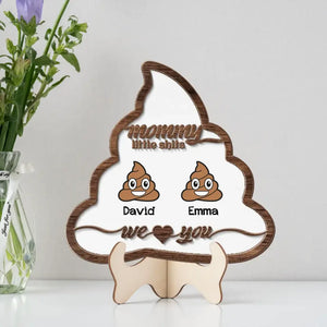 Funny Gift for Mom Mother's Day Gift Mommy Little Sh-ts on 2-layer Wooden Sign with Kids Name