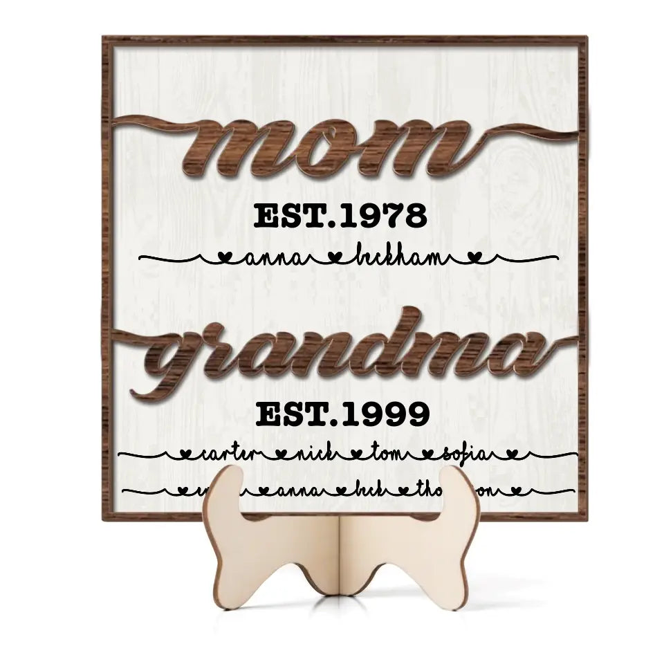 Gift for Mom Wife Mom Grandma on 2-layer Wooden Sign with Est Year & Name