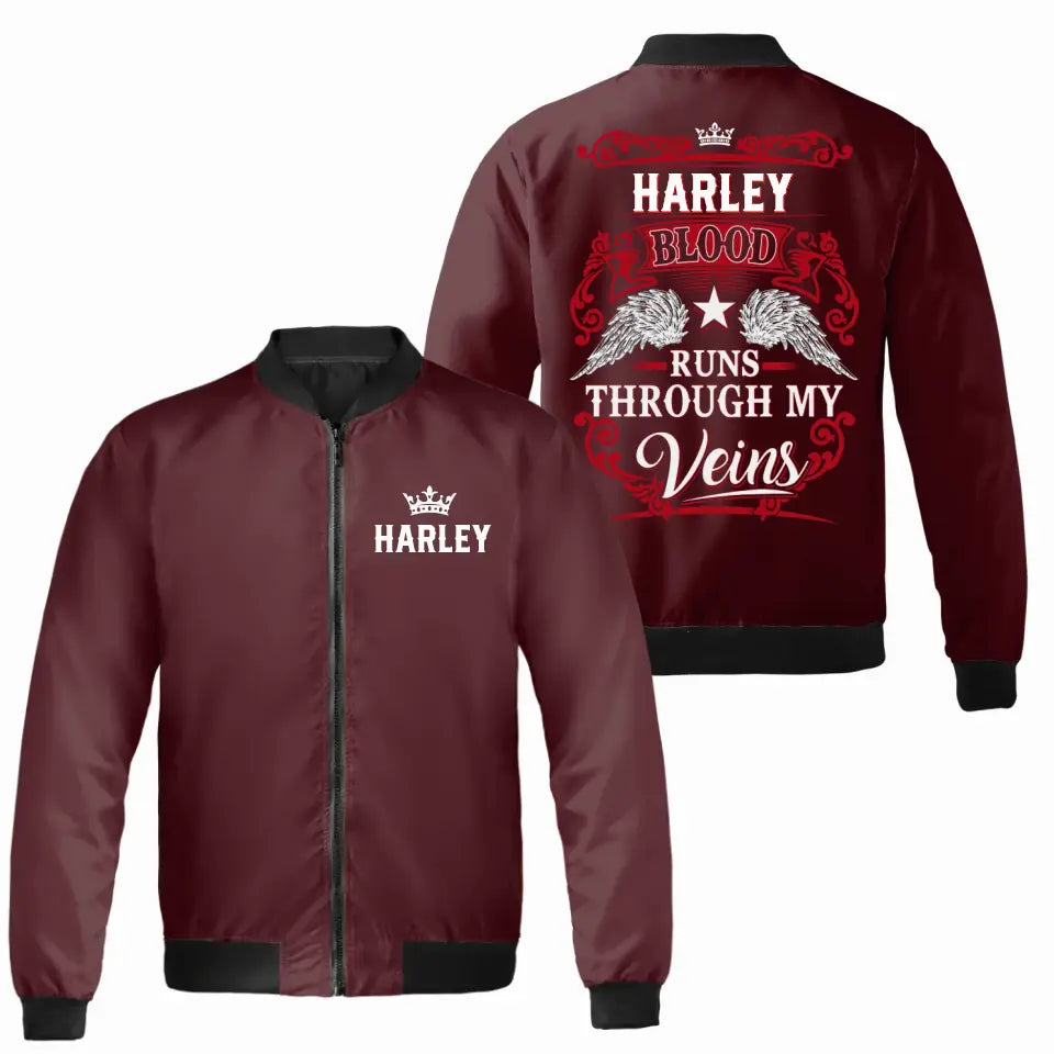 Custom Personalized Your Name Bomber Jacket, Blood Runs Through My Veins Polo Shirt, Put Your Name on Bomber Jacket