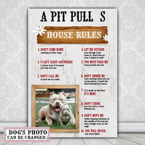 A Pitbull’s House Rules Canvas with Your Dog Photo, Dog Mom Gift, Dog Lovers Gift
