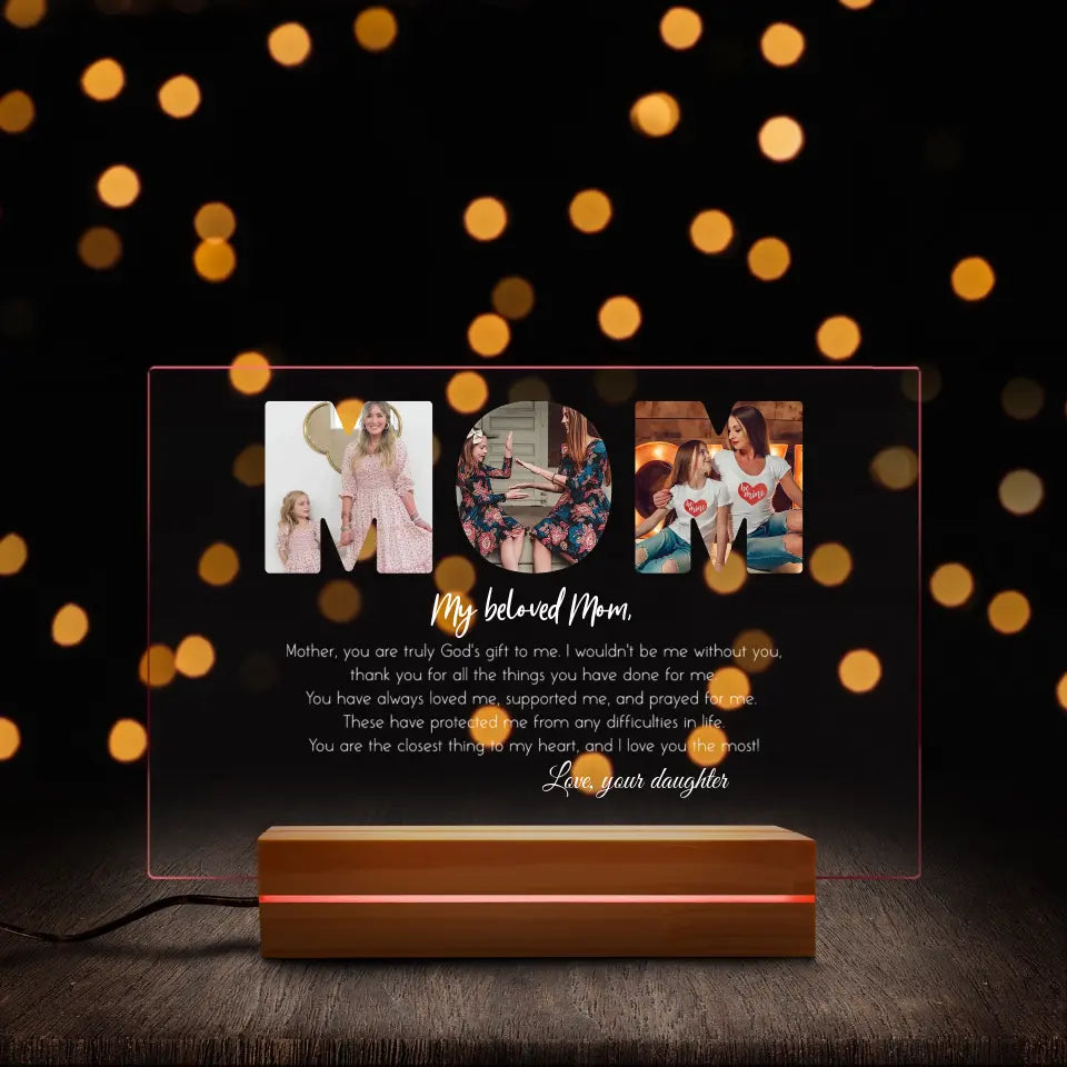 Personalized Mom Photos Light, Gift For Mom, Gift For Mother's Day Acrylic Plaque LED Lamp Night Light