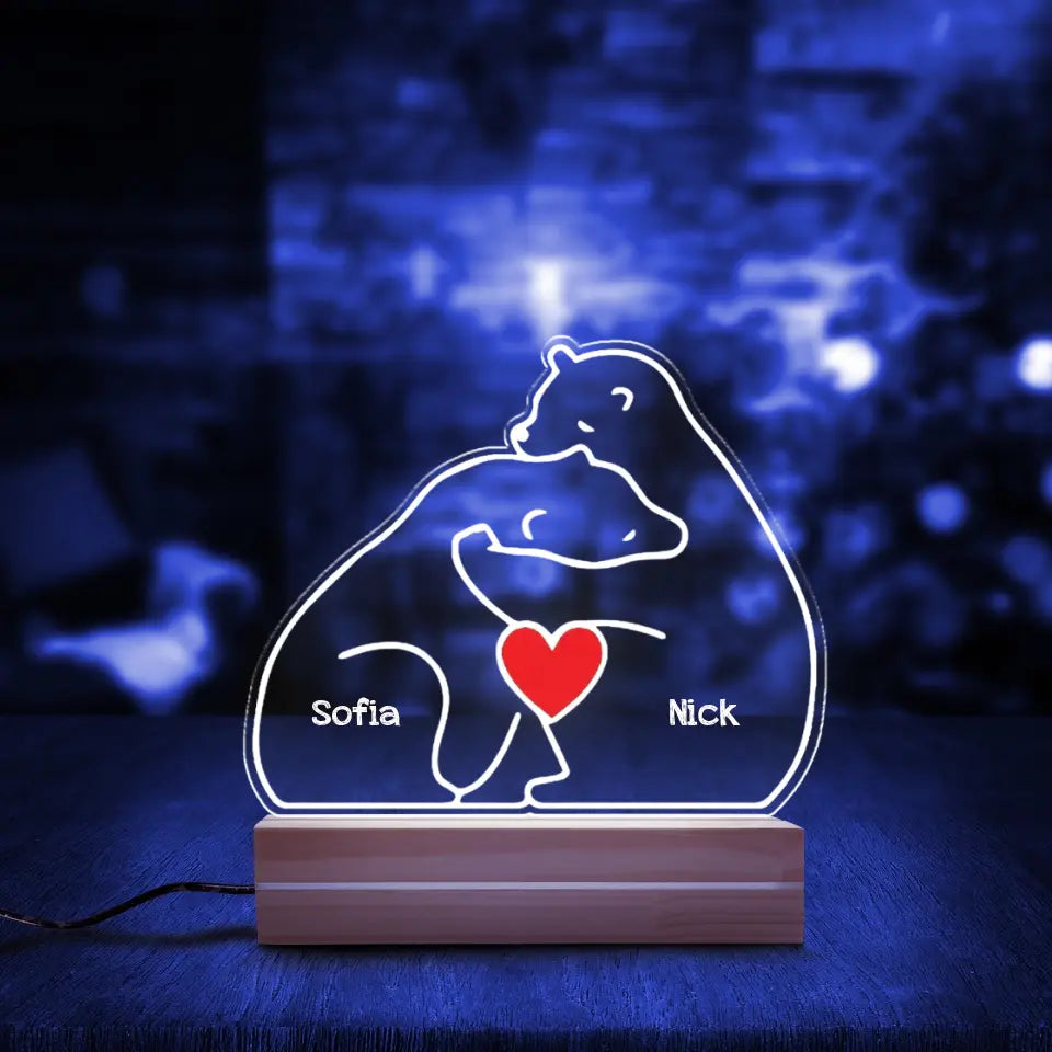 Gift for Family Bear Family with Names on Led Lamp Night Light