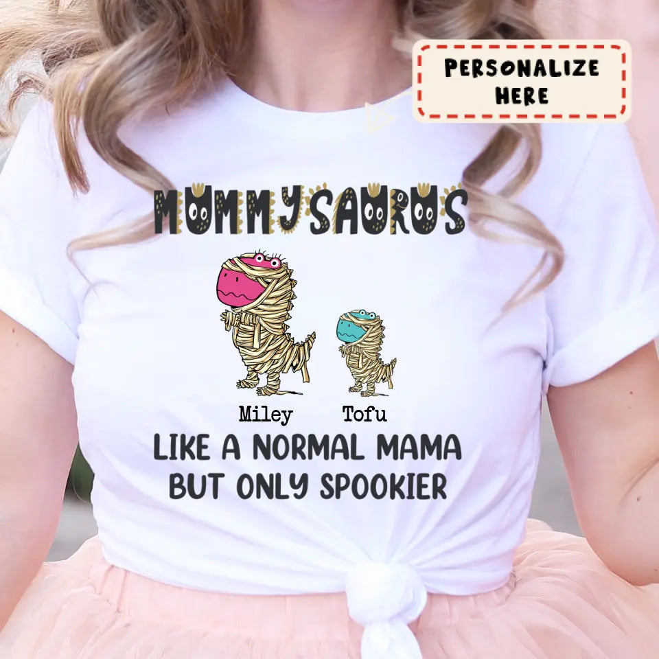 Personalized Halloween Dinosaur Mummy Saurus Premium Shirt, Custom Up To 3 Kids