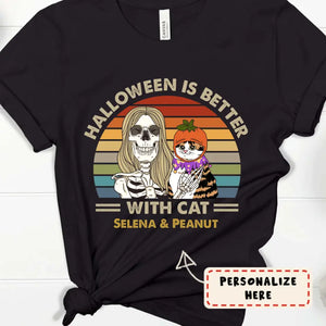 Personalized Girl And Cat Halloween Is Better With Cat Premium Shirt