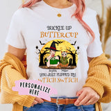 Personalized Halloween Buckle Up Witch and Cat Premium Shirt