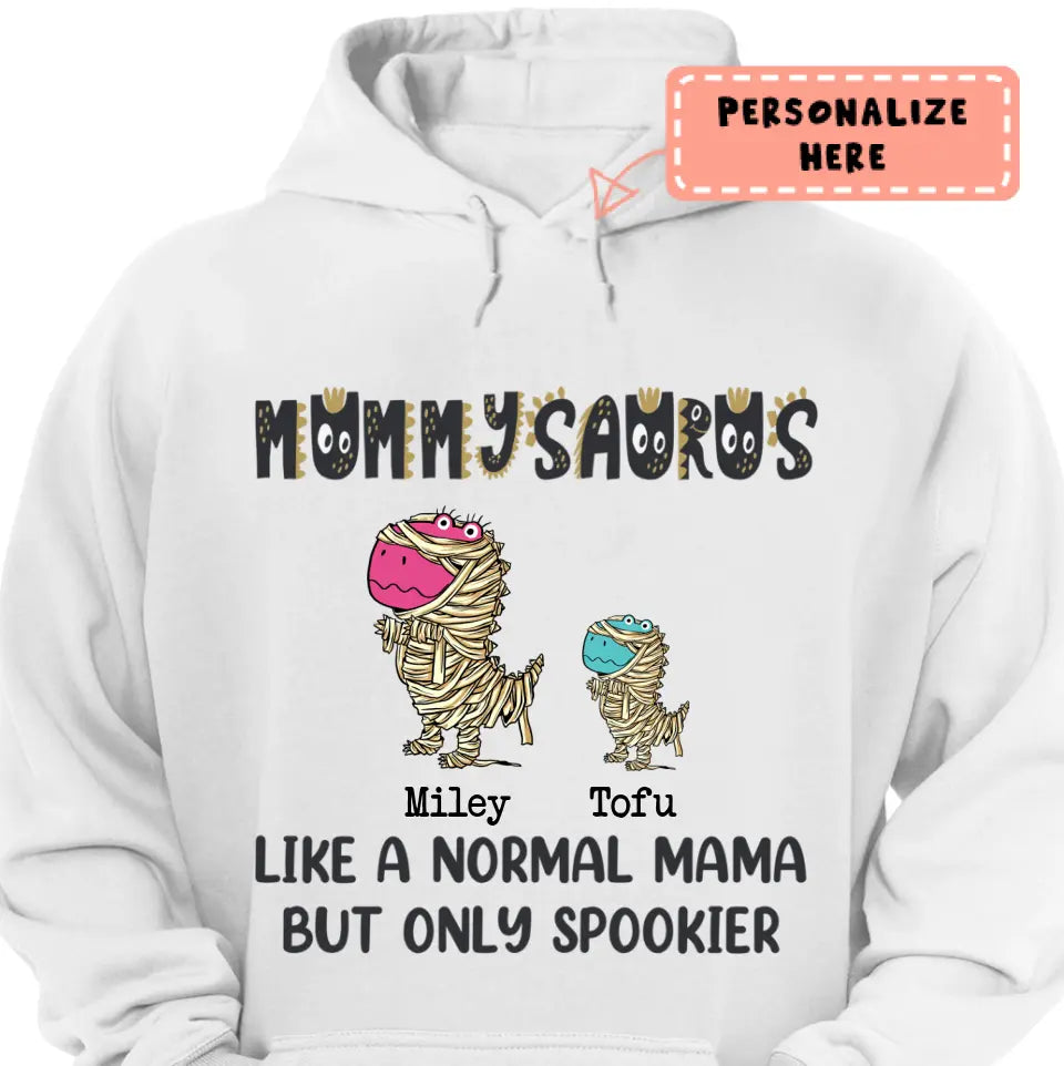 Personalized Halloween Dinosaur Mummy Saurus Hoodie, Custom Up To 3 Kids