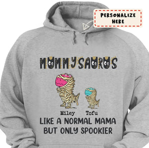 Personalized Halloween Dinosaur Mummy Saurus Hoodie, Custom Up To 3 Kids