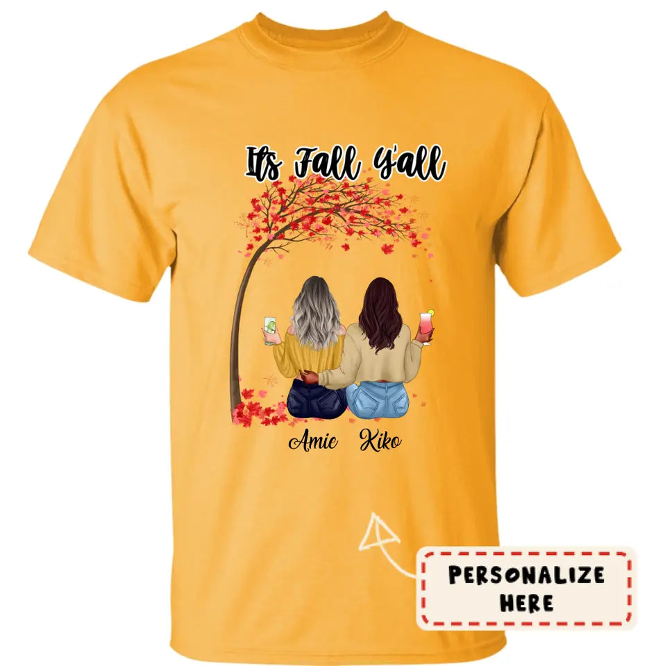 Personalized Fall Season Sister Girls Under Tree Premium Shirt