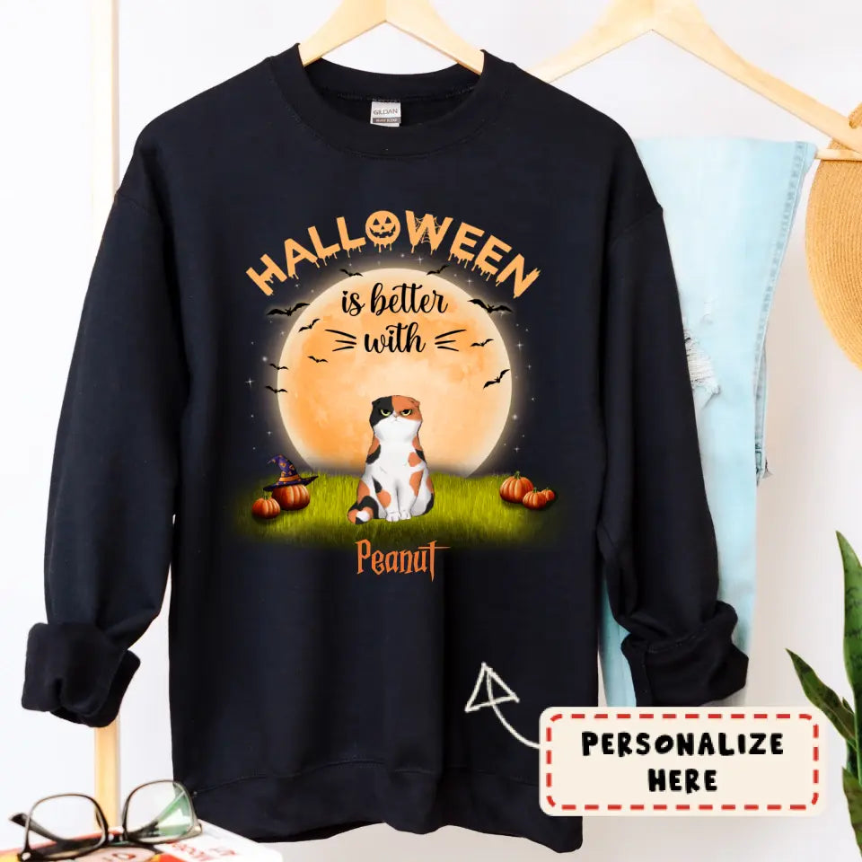 Personalized Halloween is Better With Cats Sweatshirt, Custom Up To 3 Cats