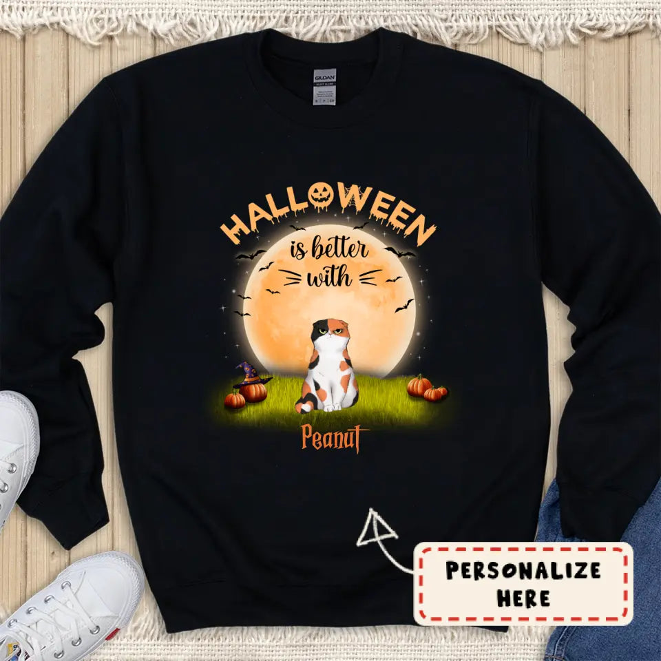 Personalized Halloween is Better With Cats Sweatshirt, Custom Up To 3 Cats