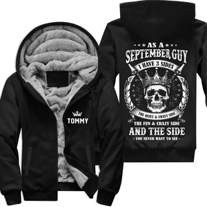 Personalized September Birthday Fleece Zip Hoodie for Men