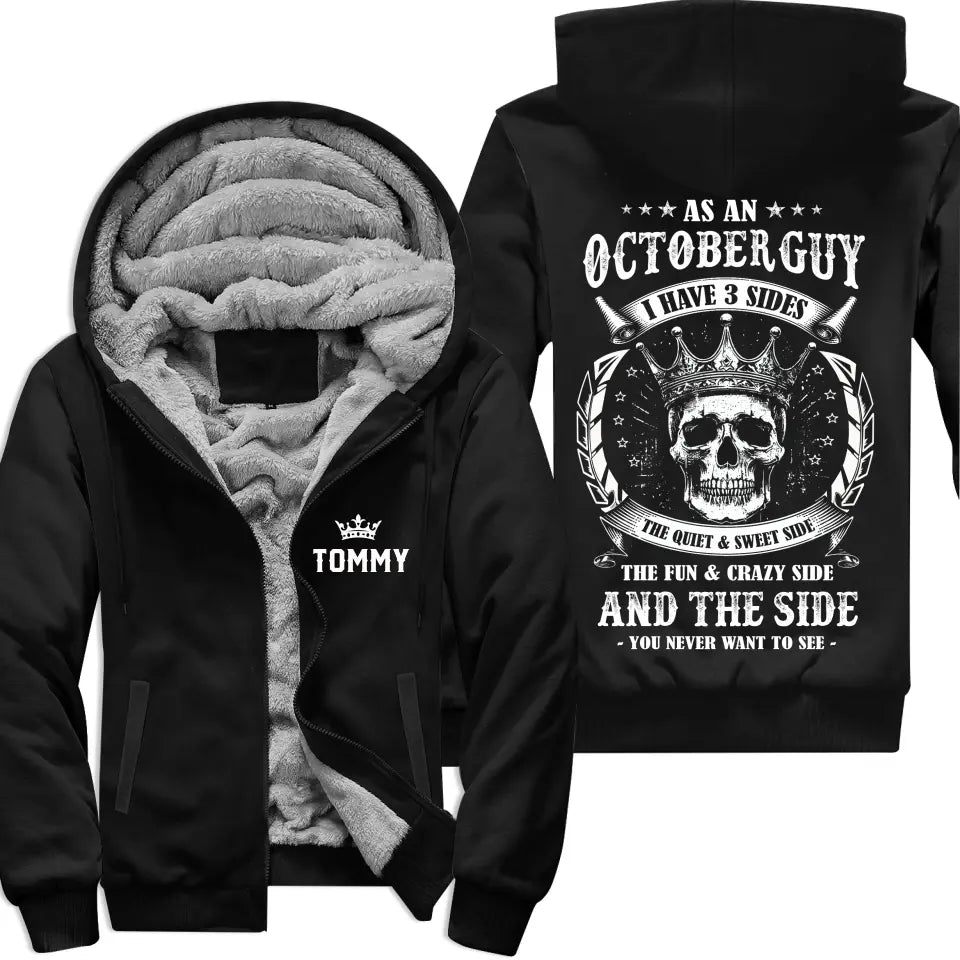 Personalized October Birthday Fleece Zip Hoodie for Men