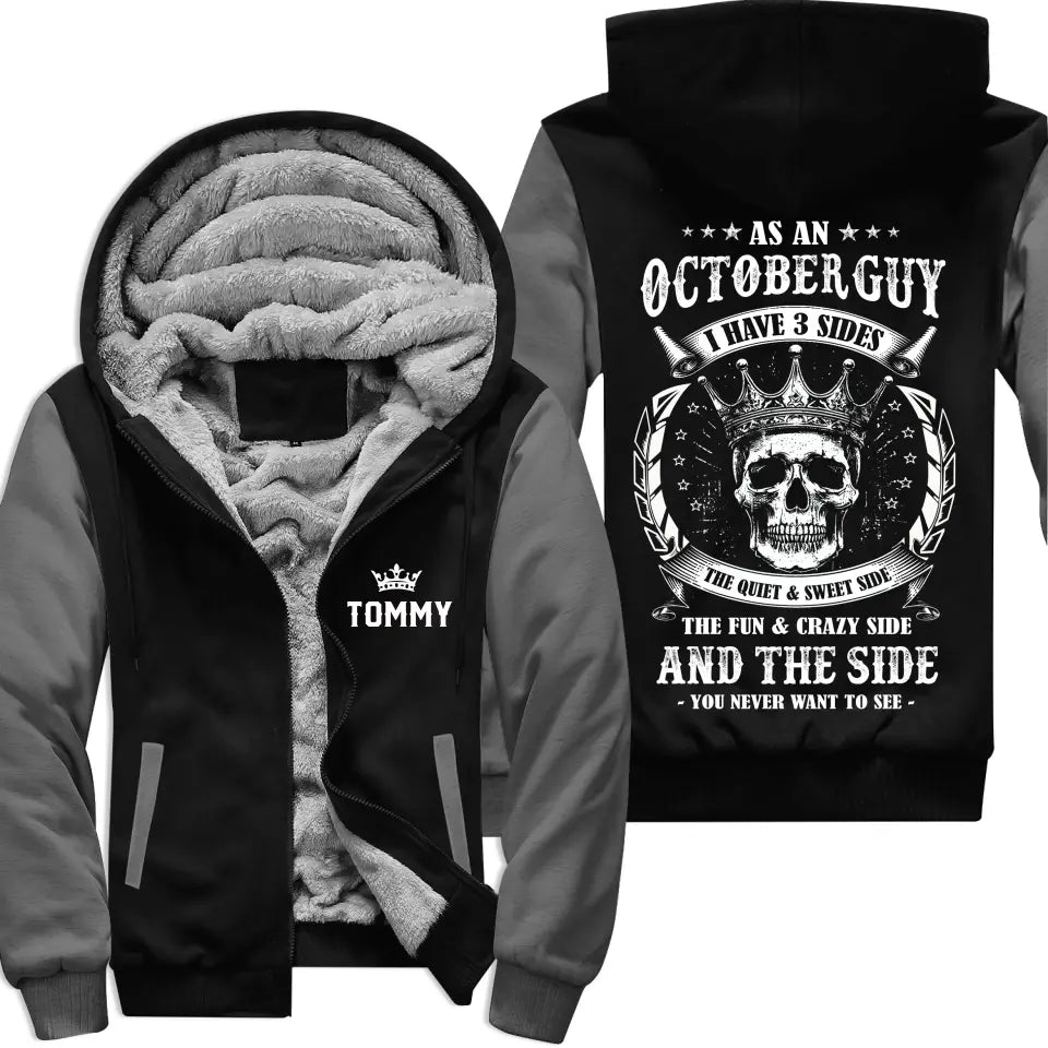 Personalized October Birthday Fleece Zip Hoodie for Men