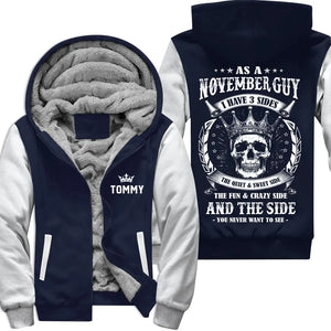 Personalized November Birthday Fleece Zip Hoodie for Men