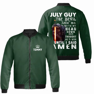 The Devil Saw Me With My Head Down Until I Said Amen July Birthday Bomber Jacket for Men