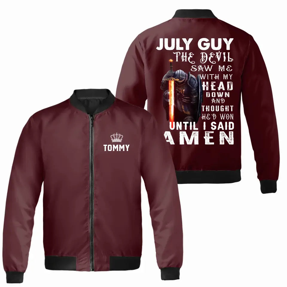 The Devil Saw Me With My Head Down Until I Said Amen July Birthday Bomber Jacket for Men