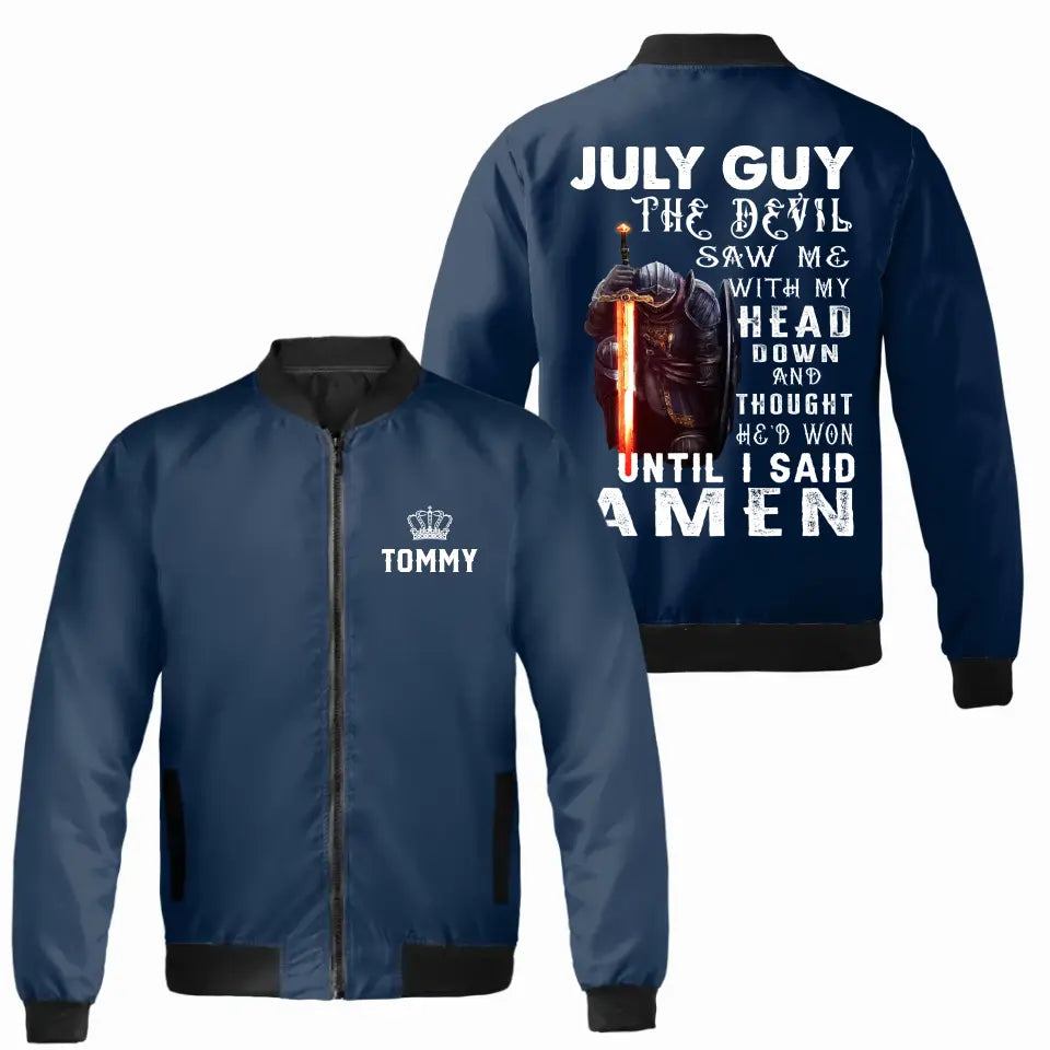 The Devil Saw Me With My Head Down Until I Said Amen July Birthday Bomber Jacket for Men