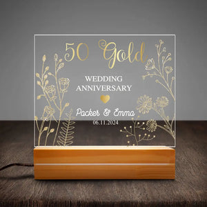 Personalized Golden 50th Anniversary Gift Plaque Anniversary Keepsake Gift LED Lamp Night Light