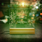 Personalized Golden 50th Anniversary Gift Plaque Anniversary Keepsake Gift LED Lamp Night Light