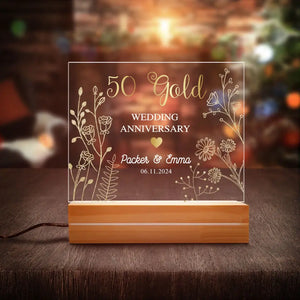 Personalized Golden 50th Anniversary Gift Plaque Anniversary Keepsake Gift LED Lamp Night Light