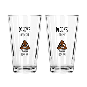 Personalized Daddy Little Shi*ts 16oz Beer Glass Cup, Funny Gift for Dad, Grandpa