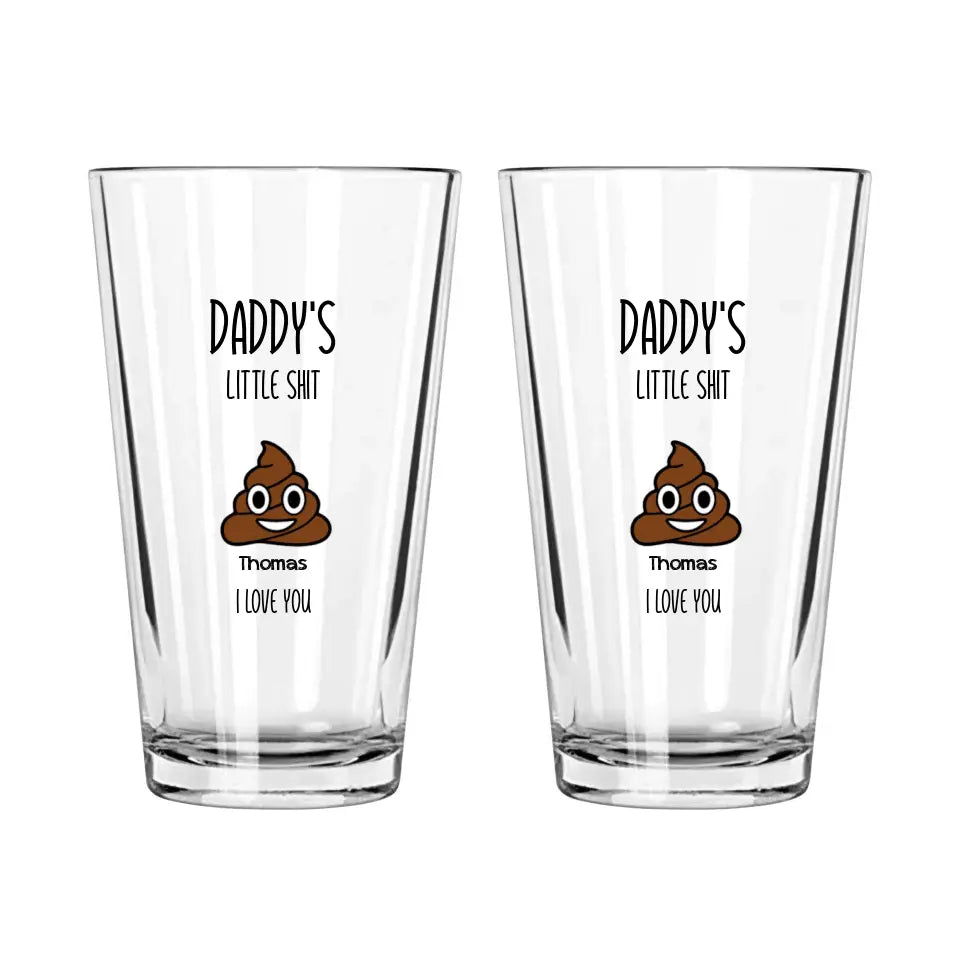 Personalized Daddy Little Shi*ts 16oz Beer Glass Cup, Funny Gift for Dad, Grandpa