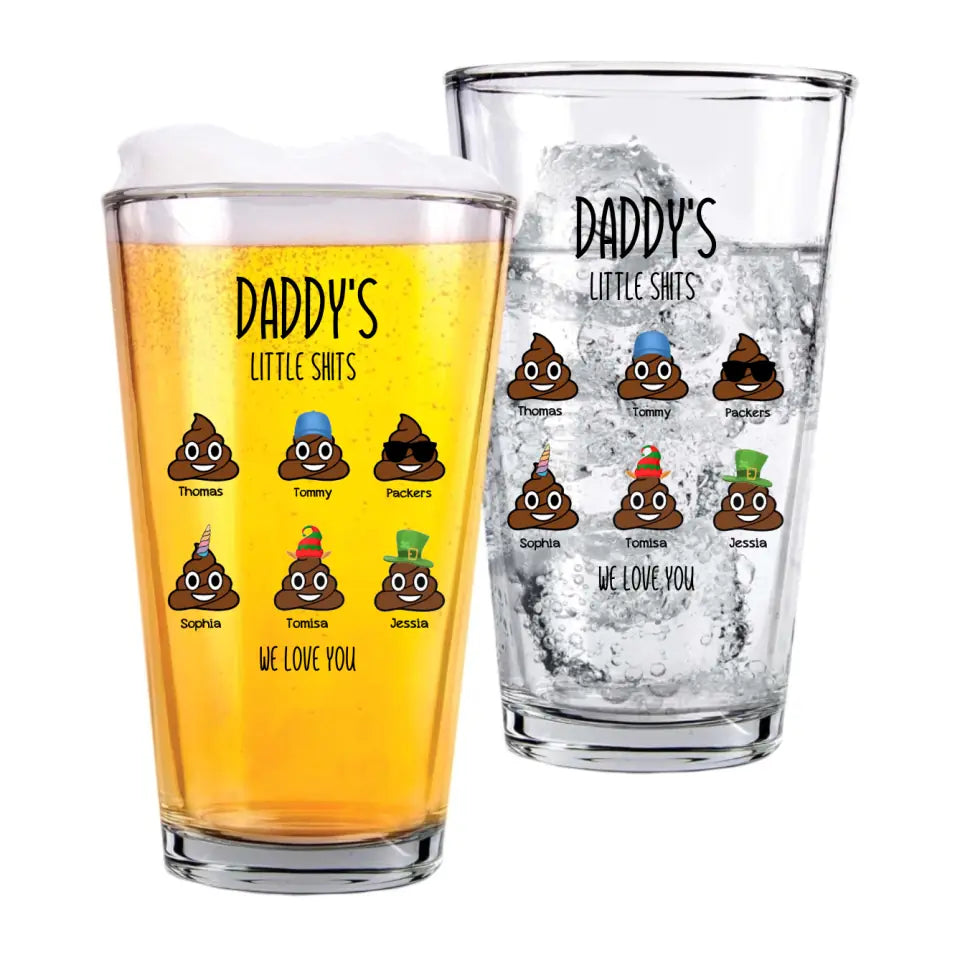 Personalized Daddy Little Shi*ts 16oz Beer Glass Cup, Funny Gift for Dad, Grandpa