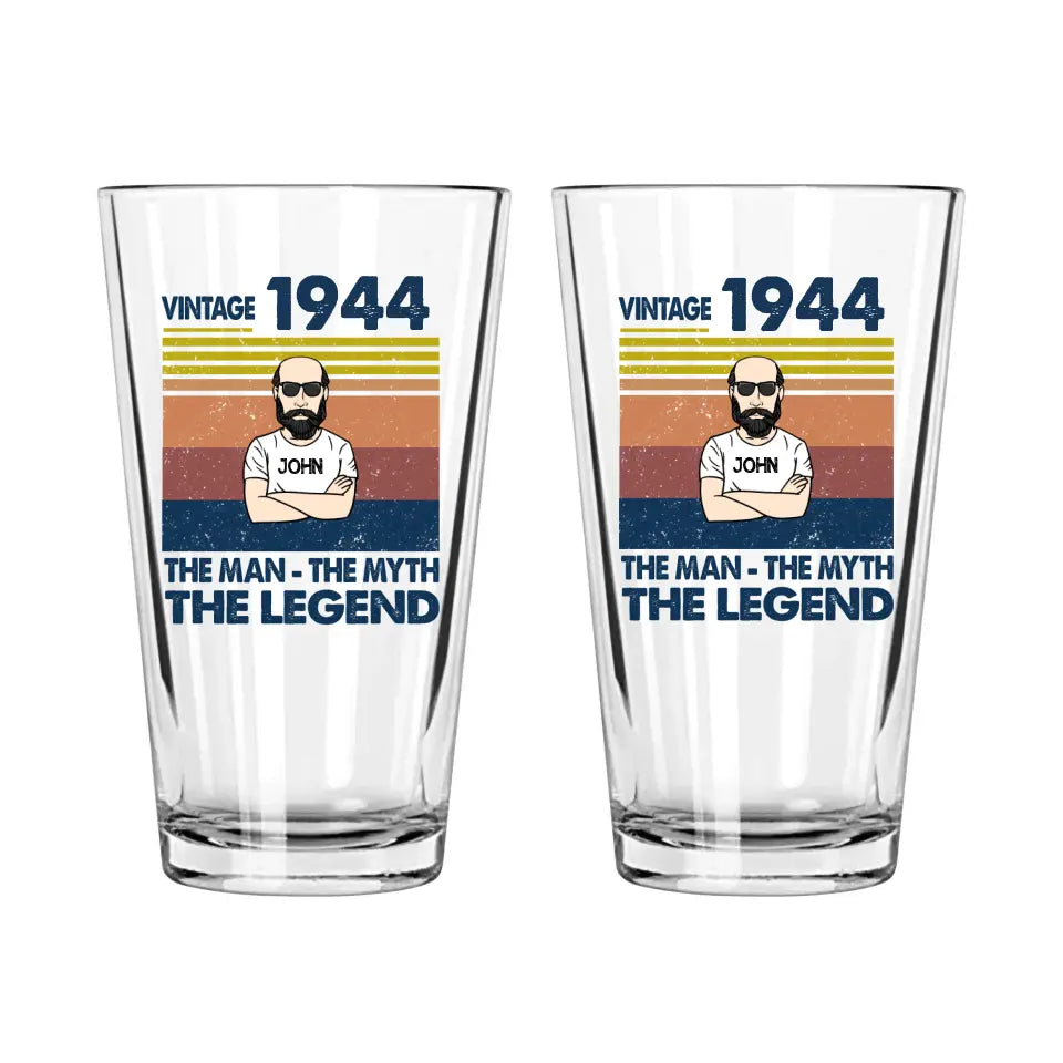 Personalized 80th 1944 Birthday 16oz Beer Glass Cup for Men