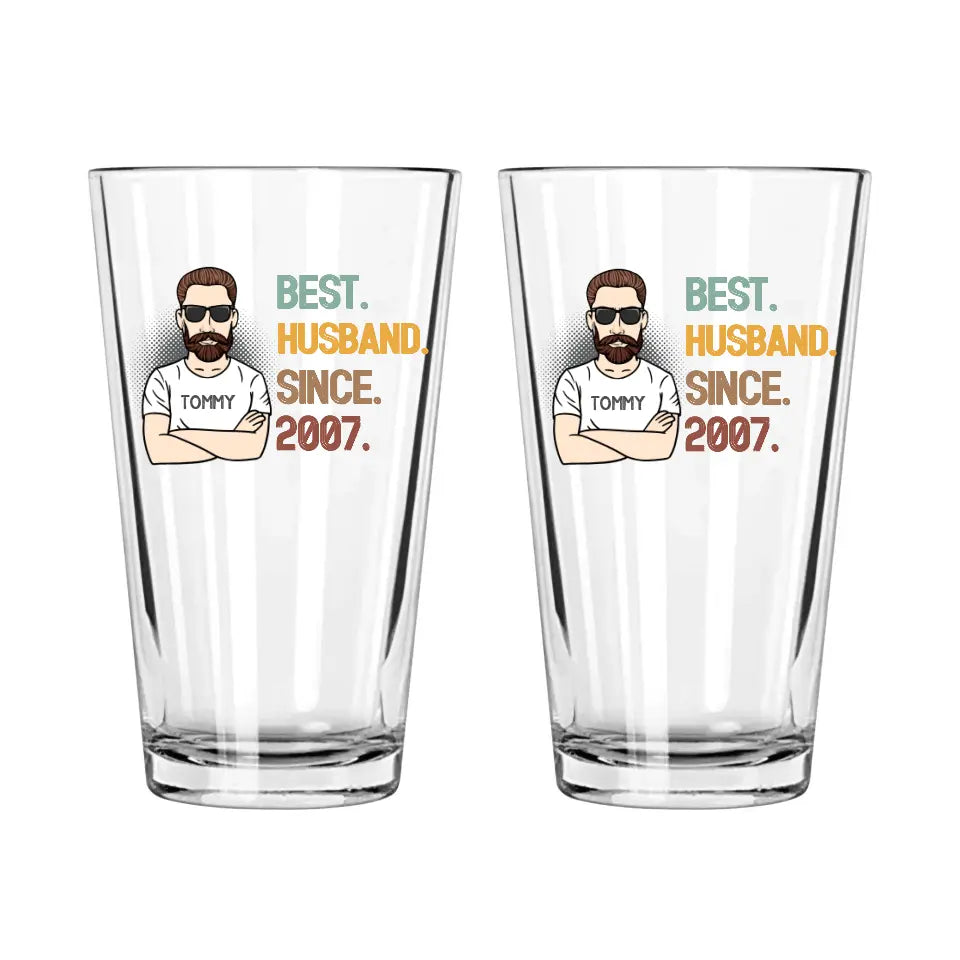 Personalized Best Husband Since 2007 Wedding Anniversary Glass Cup for Husband