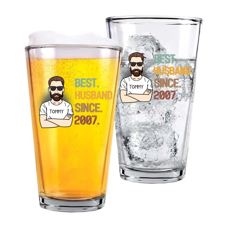 Personalized Best Husband Since 2007 Wedding Anniversary Glass Cup for Husband