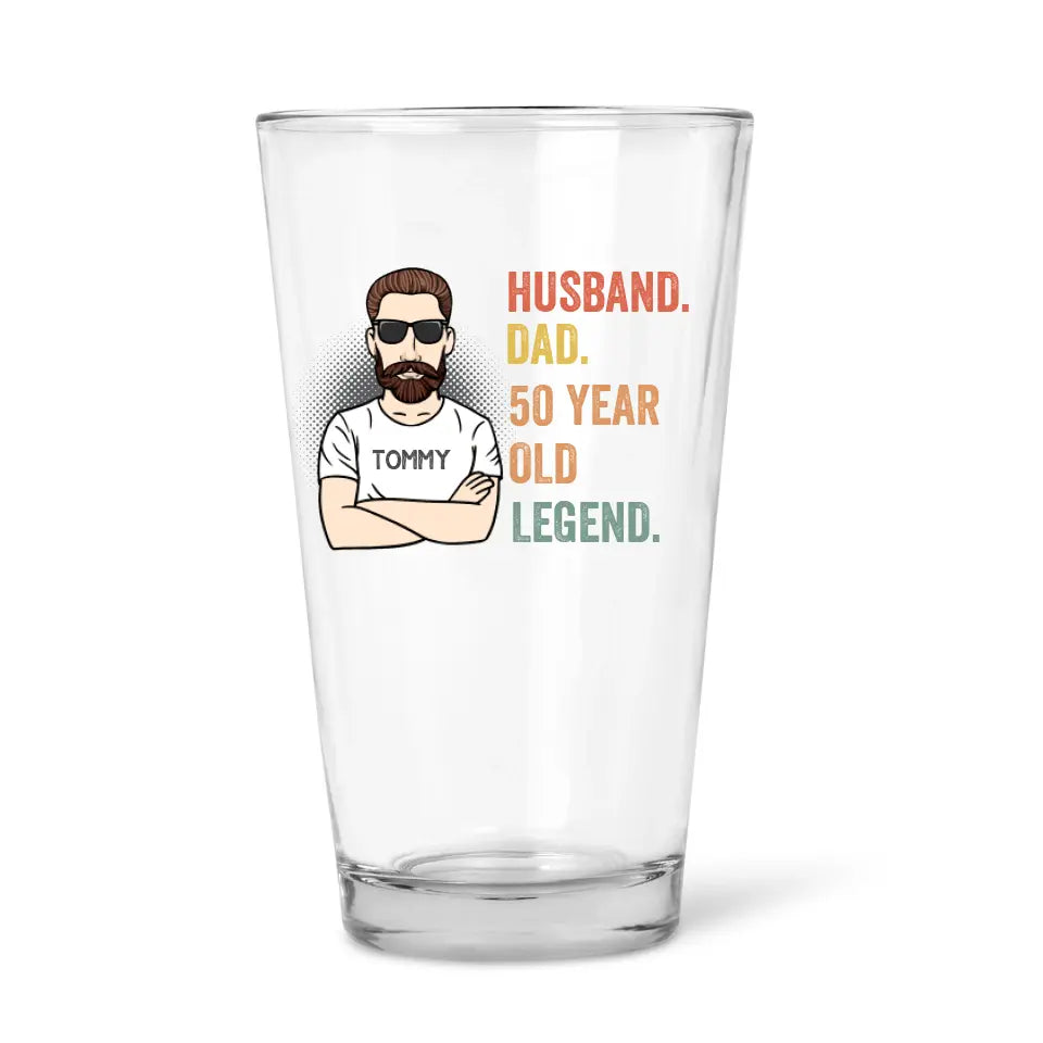 Personalized 50th Birthday 16oz Glass Cup for Dad, Husband