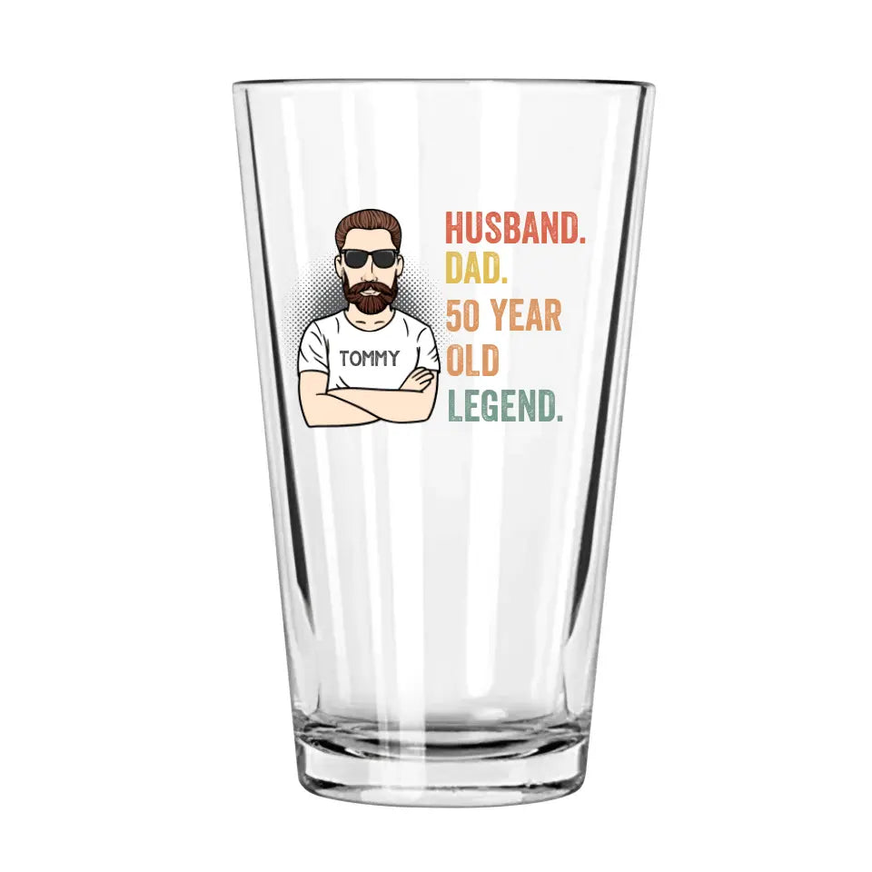 Personalized 50th Birthday 16oz Glass Cup for Dad, Husband