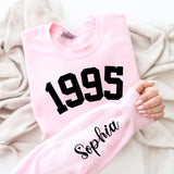 Custom Year 1995 - 30th Birthday Women Sweatshirt with Name on Sleeve