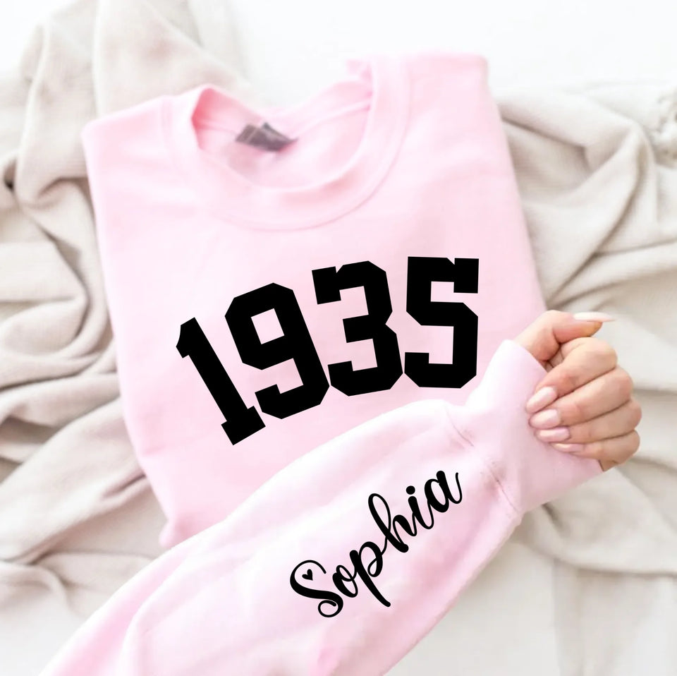 Custom Year 1935 - 90th Birthday Women Sweatshirt with Name on Sleeve