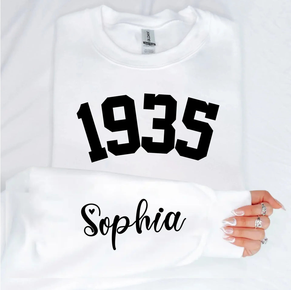 Custom Year 1935 - 90th Birthday Women Sweatshirt with Name on Sleeve