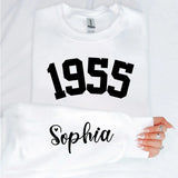Custom Year 1955 - 70th Birthday Women Sweatshirt with Name on Sleeve
