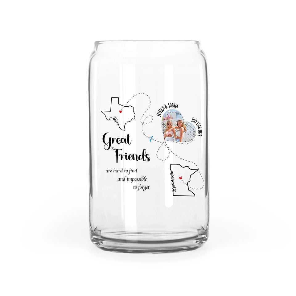 Custom Long Distance Friendship Glass Can, State to State Bestie Gift